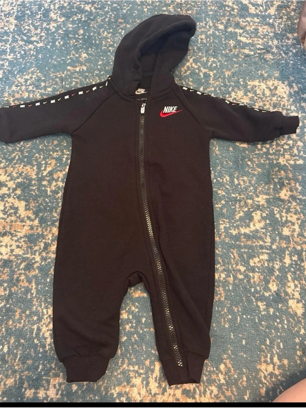 Nike Black Hooded Zip-Up Baby One-Piece with Red Logo